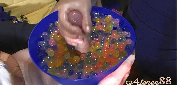  Young girl makes soft hanjob with lots of oil and water balls